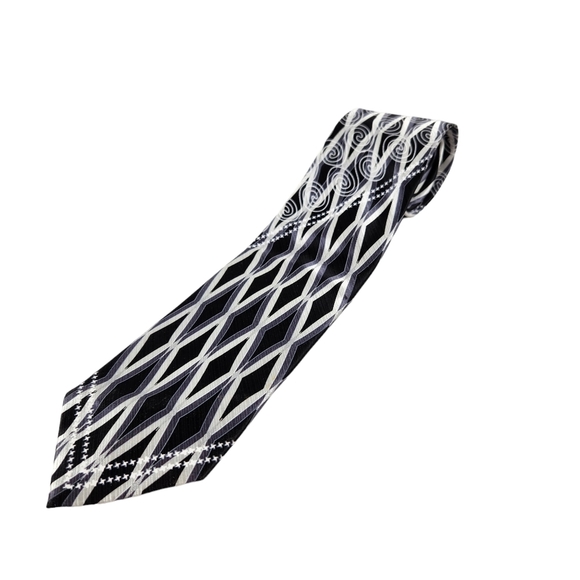 Stevenland NWT Black Silver Geometric 100% Silk Tie Men's OS - Picture 1 of 5